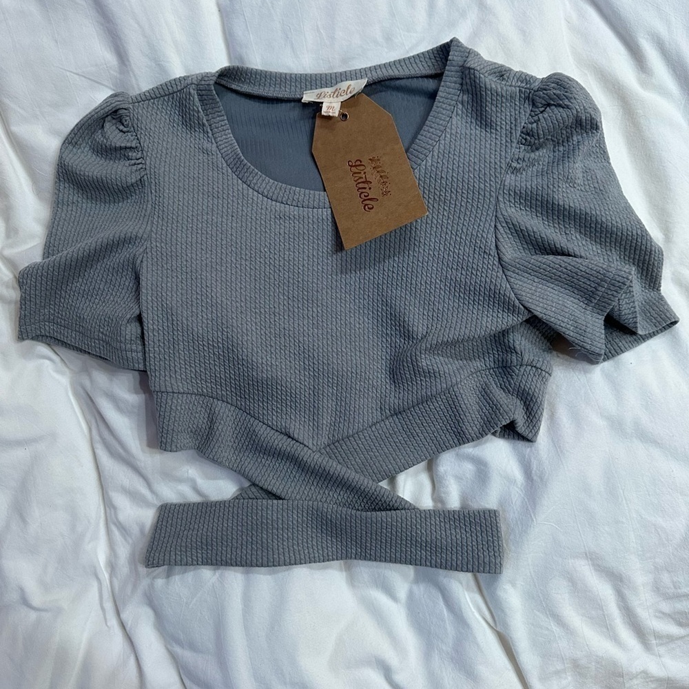 Dusty Blue cutout crop top​​​​​​